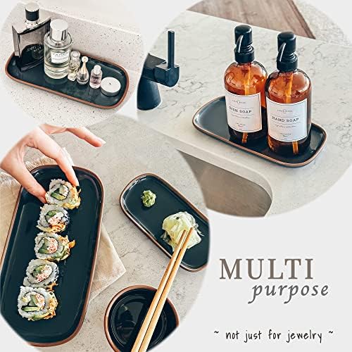 Mora Ceramic Decorative Tray - Rectangle 10in Dish for Jewelry, Soap Dispenser, Perfume, Makeup, Accessories, Candle, in