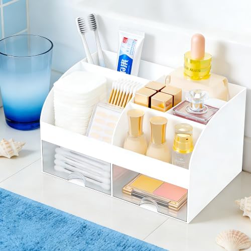Makeup Organizer with 2 Drawers, Cosmetic Storage for Dresser Vanity and Bathroom Countertop,Make up organization and Sk