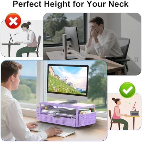 Spacrea Computer Monitor Stand with Drawer and 2 Pen Holders, Purple