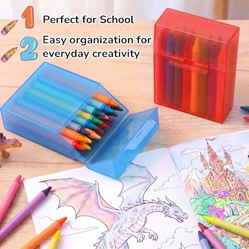 Clabby 4 Pcs Clear Plastic Crayon Boxes Hold 24 Count, Primary