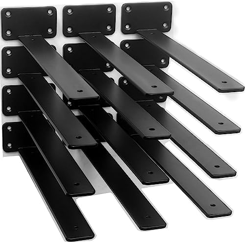 12 Pack - 16 inch Black Hidden L Shelf Bracket (1/5 Inch Thicked) Iron Floating Shelf Brackets Rustic Industrial Metal B