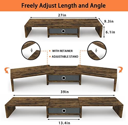 WESTREE Dual Monitor Stand Riser with Drawer, Monitor Stand Riser for 2 Monitors, Adjustable Length and Angle, 2 Solts f