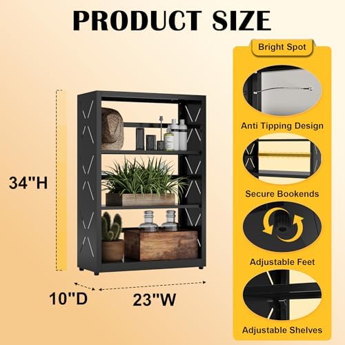 SteeLoong 3 Tier Bookcase,Metal Bookshelf with Adjustable Feet & Shelves