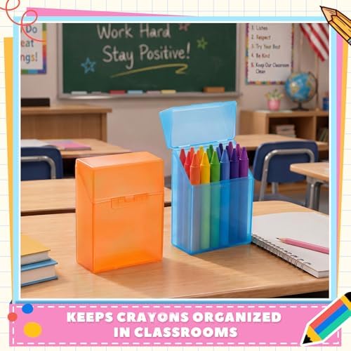 Clabby 4 Pcs Clear Plastic Crayon Boxes Hold 24 Count, Blue,Orange