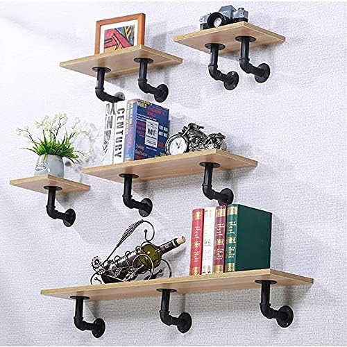 Janyang Industrial Pipe Shelf Brackets for 8 10 12 14 inches Board, Iron L Pipe Floating Shelves, Heavy Duty Metal Shelv