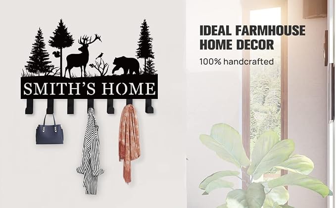 Metal Deer Bear Cabin Key Holder for Wall, Key Hanger Decor for Kitchen, Entryway, Hallway, Office, Doorway Housewarming Gifts New Home