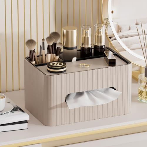 KINGFOM Leather Tissue Box Cover with Storage Tray, Decorative Tissue Box Holder Organizer for Office Desk, Bedroom & Ni