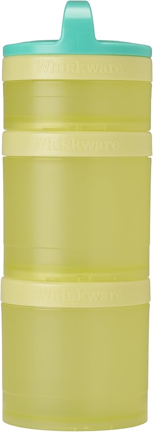 Whiskware Stackable Snack Containers for Kids and Toddlers, 3 Stackable Snack Cups for School and Travel, Teal/Yellow