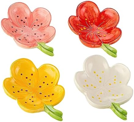Self-Draining Soap Dish Ceramic Cute Bar Soap Holder for Countertop, Kitchen, Bathroom, Bedroom, Peach Blossom, Red