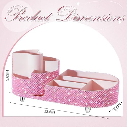 Rotating Makeup Organizer Vanity, Pink, Pearl