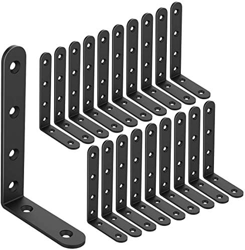 20 PCS Black Corner Bracket Heavy Duty Shelf Brackets 5 x 3 Inch L Corner Brace Joint Angle Bracket for Shelves, Furnitu