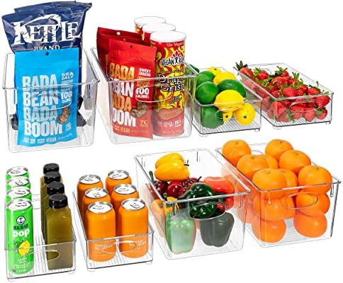 Sorbus Set of 8 Clear Fridge Organizers - Refrigerator & Pantry Bins for Organizing Food - 2 Different Sizes with Handle