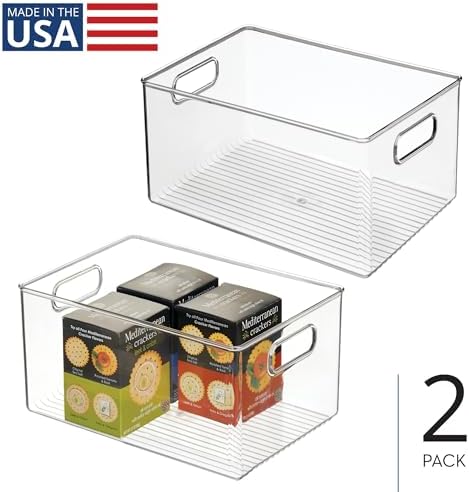 iDesign Pantry Organizer Bins with Handles, Set of 2, Clear