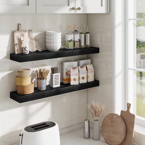 Fun Memories Bathroom Shelves 32 Inch Long Set of 2, Floating Shelves for Wall with Invisible Brackets, for Bedroom, Liv