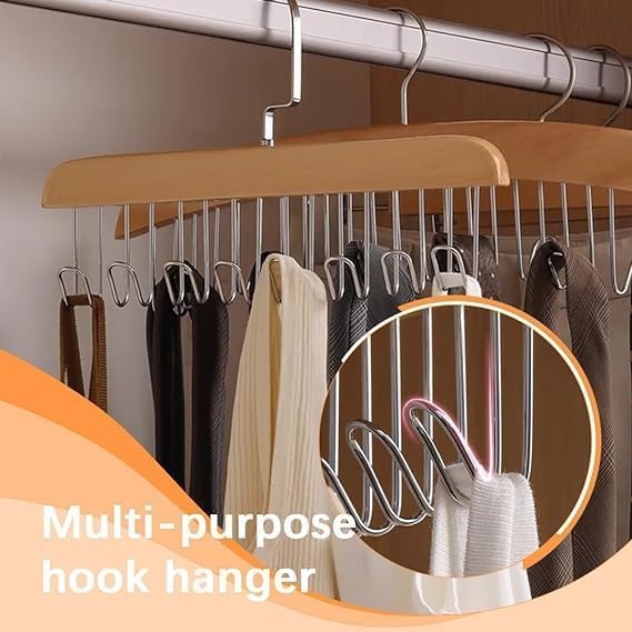 GROVENT® 2 Pcs Wooden Hanger for Clothes Hanging, Hangers for Wardrobe and Cupboard, 8 Hook Adjustable Clothes Hanger fo