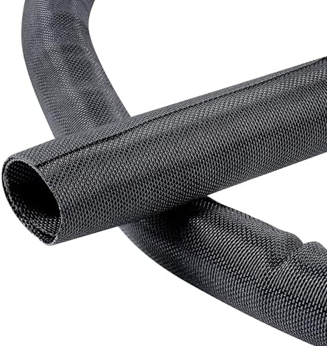 Black Split Braided Cable Management Sleeves 1inch -15Feet