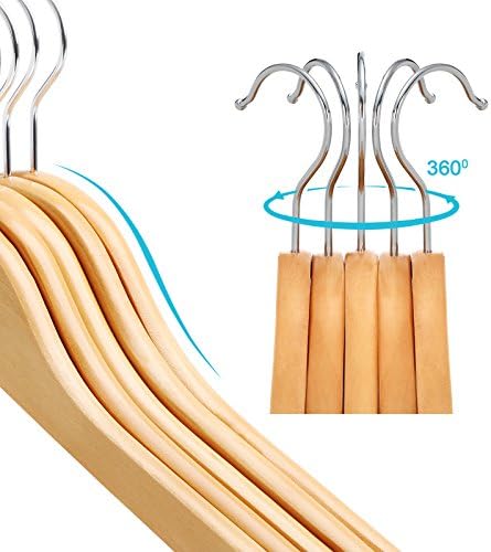 SONGMICS 35 cm (Maple Wood) Set of 20 Wooden Coat Clothes Hangers with Trouser Bar for Children, Natural CRW006-20