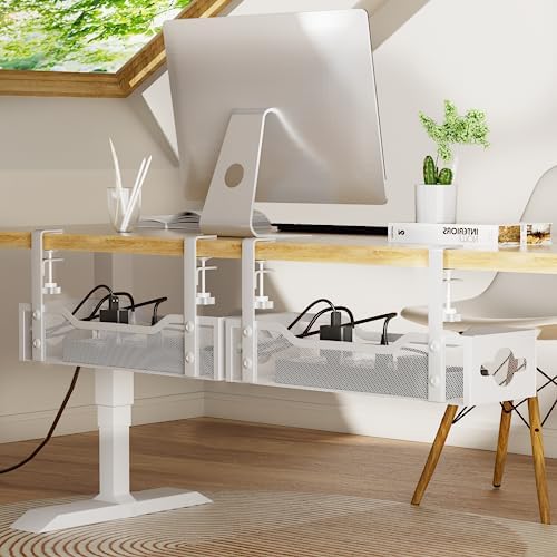 Under Desk Cable Management Tray 2 Pack, No Drill Cable Organizer With Clamp for Standing Desk, Easy to Install Cord Man