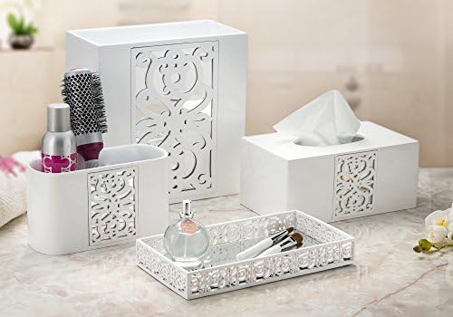 Creative Scents Mirror Janette White Vanity Tray for Bathroom - Small Rectangle Makeup & Perfume Tray for Counter and Dr