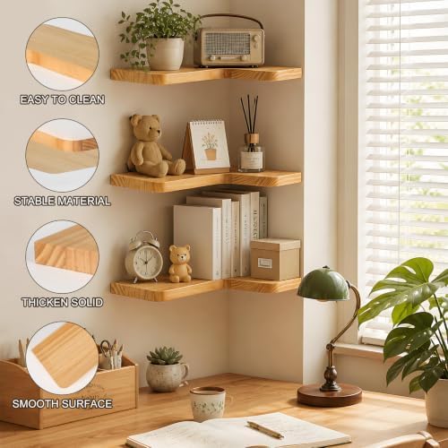 Floating Corner Shelves Solid Pinewood Wall Mounted Shelf