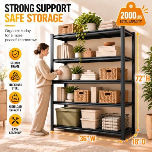 Metal Bookshelf Adjustable Bolt-Free Bookcase Heavy Duty Book Shelf 2000LBS