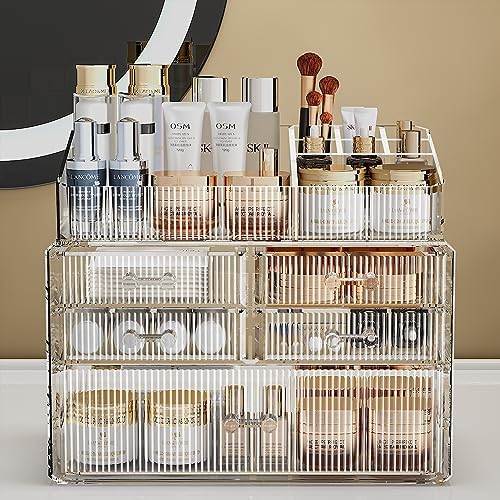 ZHIAI Stackable Organizer, Acrylic Cosmetic Organizer for Dresser, Vanity, Kitchen Cabinet, Bathroom, Under Sink, Home O