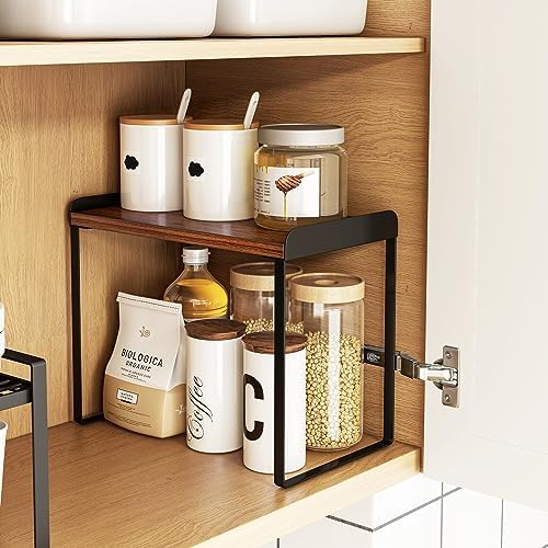 Mitus Stacking Wood Shelf Organizer, Counter Cabinet Storage Rack, 16 inch