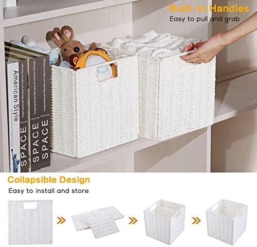 Vagusicc Wicker Storage Basket, Set of 2 Hand-Woven Wicker Baskets for Organizing, Foldable Cube Storage Basket Bins, 13