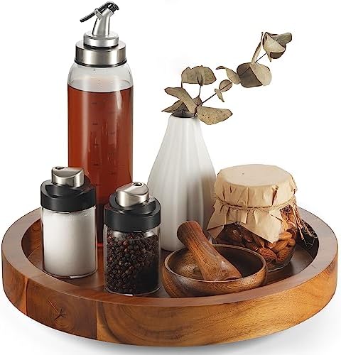 TIDITA 13" Wooden Lazy Susan Organizer for Tabletop 360° Rotation, High Rim