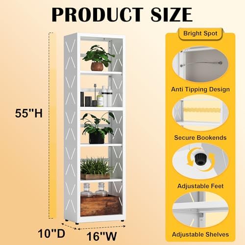 SteeLoong 5 Tier Bookcase,Metal Bookshelf with Adjustable Feet & Shelves
