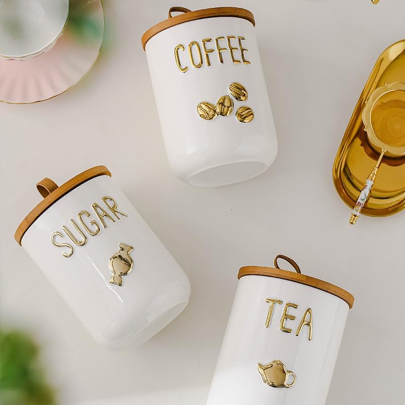 Comeon Ceramic Canister Set with Airtight Seal Bamboo Lid Silicone, 27oz Food Storage Jars for Coffee Sugar Tea, Contain