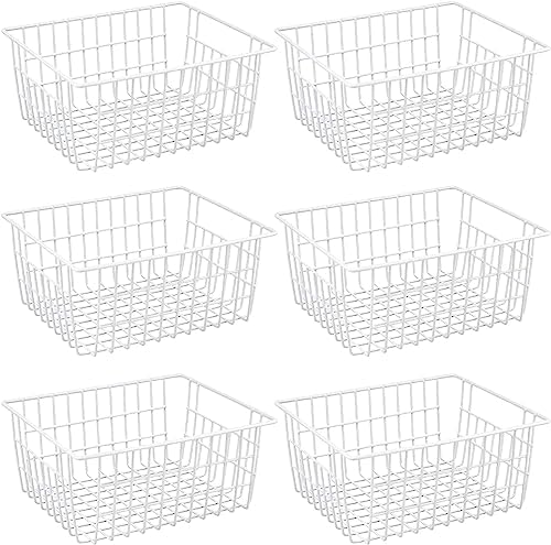 iPEGTOP Wire Storage Freezer Baskets, Set of 6 Large 15.4" Farmhouse Organizer Storage Bins Fridge Basket Rack with Hand