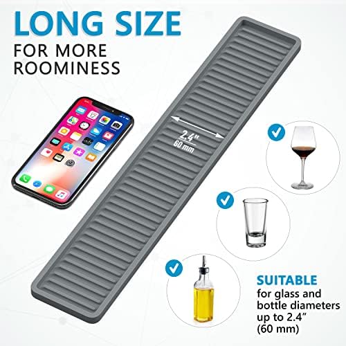 ZAPPOWARE Kitchen Sink Narrow Silicone Holder Tray 17.7"x3.1", Vanity & Bathroom Organizer, Gray