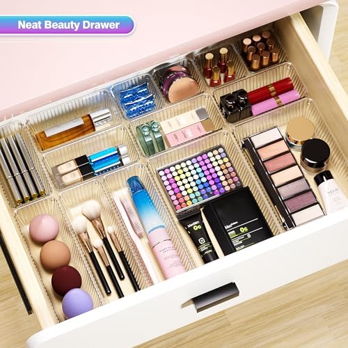25 PCS Clear Plastic Drawer Organizer Set, Makeup Organizer Trays