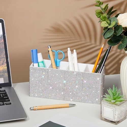 Rhinestone Desk Organizer, White Pen Makeup Brush Holder