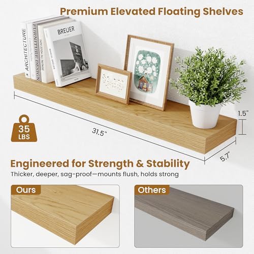 Fun Memories Bathroom Shelves 32 Inch Long Set of 2, Floating Shelves for Wall with Invisible Brackets, for Bedroom, Liv
