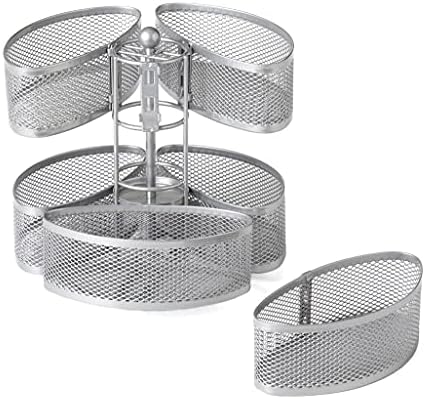 Nifty Organizing Carousel – Silver Finish, Spins 360-Degrees, Cosmetic Bathroom or Bedroom Vanity Storage, Beauty Suppli