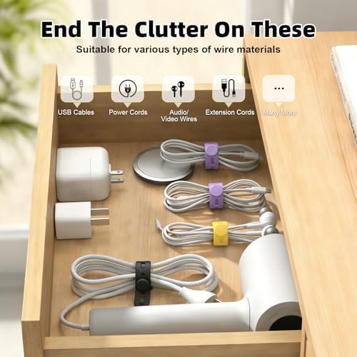 56Pcs Silicone Cable Ties Reusable, Multipurpose Cable Management Organizer, Adjustable Fastening Cable Straps with Locking Buckles, High Elasticity Cord Organizer, Travel Essentials (5.2in, 7Colors)