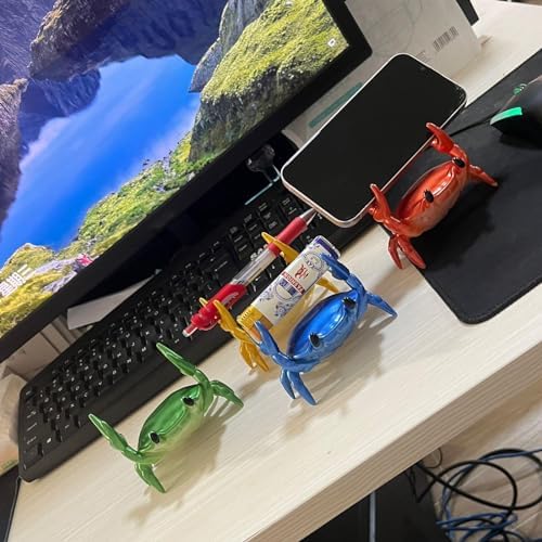 Crab Phone Pencil Stand Creative Pen Holder Pencil Holder Spoon Holder - Blue Crab Phone Stand Crab Pen Holder Support Cute Crab Statue(blue)
