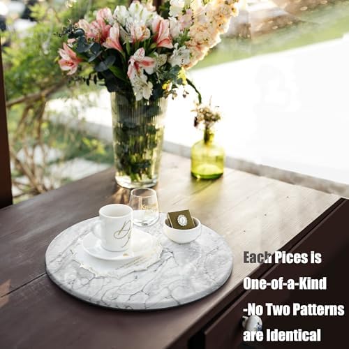 Circular Marble Vanity Tray for Counter, Bathroom, Dresser, Nightstand or Desk, Diameter 8-3/4 Inches
