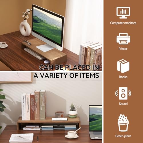 KIRIGEN Wood Monitor Stand Riser for Desk, 23.23 Inch, Brown 59-DBR