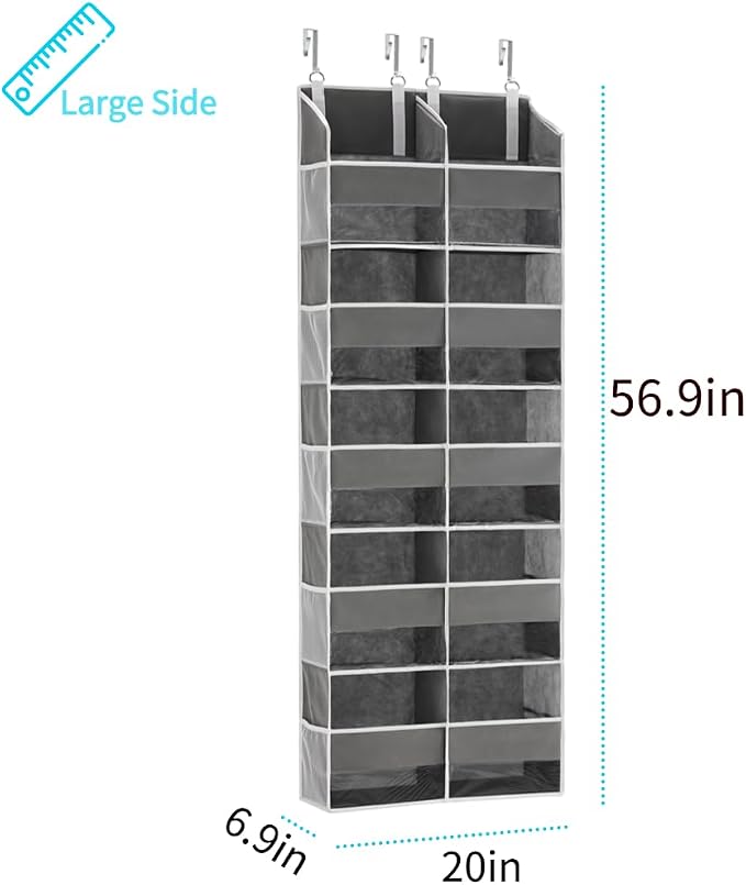 Over the Door Organizer 5 Tiers, Extra Large Behind Door Storage of 10 Compartments, Anti Tilt Hanging Organizer for Closet, Diaper Organizer, Bedroom, Bathroom, Pantry, Nursery, (Grey)