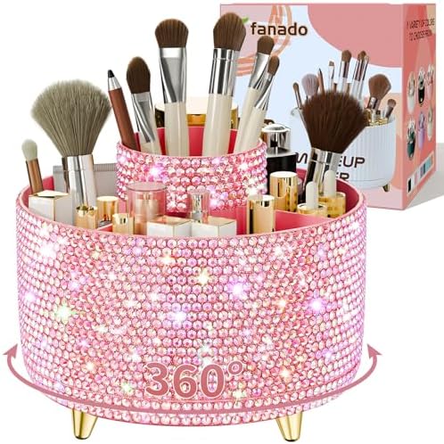 fanado Bling 360° Rotate Makeup Brush Holder Organizer, Makeup Organizers Countertop, Makeup organization and Skincare S