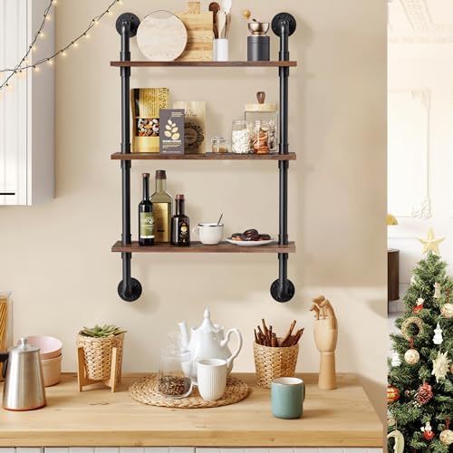 Merapi 3 Tier Rustic Floating Shelves Industrial Pipe Floating Shelf