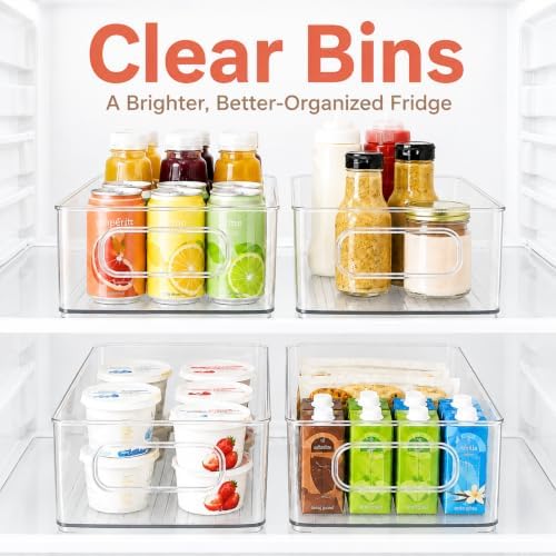 LotFancy 4 Pack Fridge Organizer Bins, Clear Plastic, Stackable, Can Soda