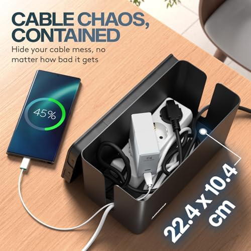 ACROPAQ Cable Box - Large (23.5 x 12 x 11.5 cm), Waterproof, Tangle-Free - Cable Management, Cable Organizer, Cable Box 