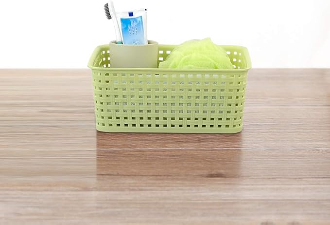 Mixed Color Rectangle Storage Baskets, Plastic Weave Shelf Baskets, 6 Packs