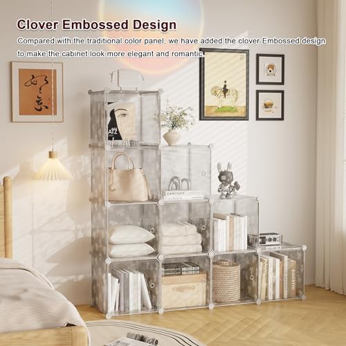 C&AHOME Clover Embossed Storage Organizer with Doors 10-Cube Shelf White
