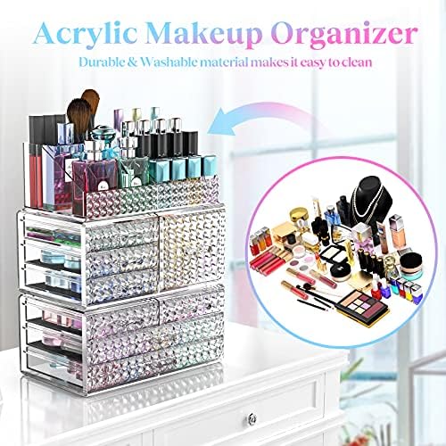 3 Pack Makeup Organizer Stackable[Upgraded], Acrylic Cosmetics Storage Cases with 8 Drawers Perfume Organizers For Brush