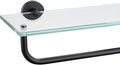 JQK Bathroom Glass Shelf, Shelf with 15 Inch Towel Bar Tempered Glass Shower Storage 16 by 5 inches, 304 Stainless Steel Matte Black Wall Mount, TGS100-PB